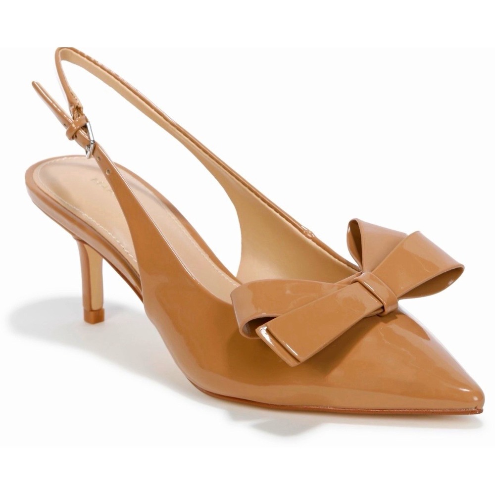 Marc Fisher Women's Beige Patent Leather Slingback Pointed Toe Bow Heels 8M